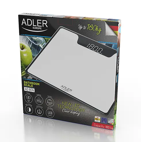 Ваги для ванної кімнати max 180кг Adler AD 8174w - LED - фото 4
