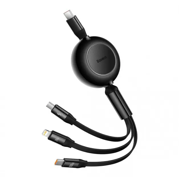 Кабель Baseus Bright Mirror 2 Series Retractable 3-in-1 Cable Type-C to MicroUSB+Lightning+Type-C 100W 1.1m CAMJ010201 Black - фото 2
