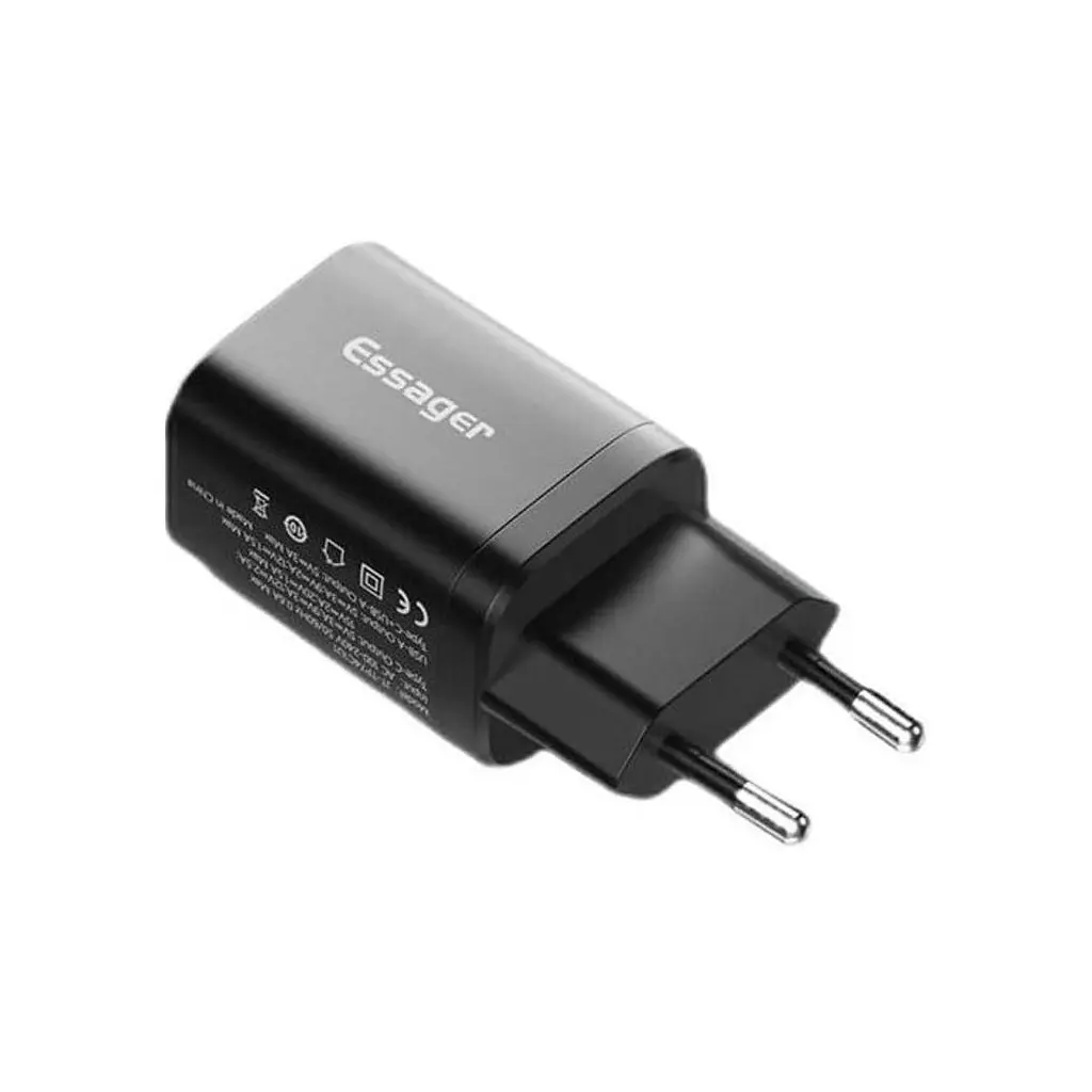 Зарядний пристрій Essager 1xUSB + 1xUSB-C PD 30 Вт чорний (ECTPQS-ZTB01) - фото 3