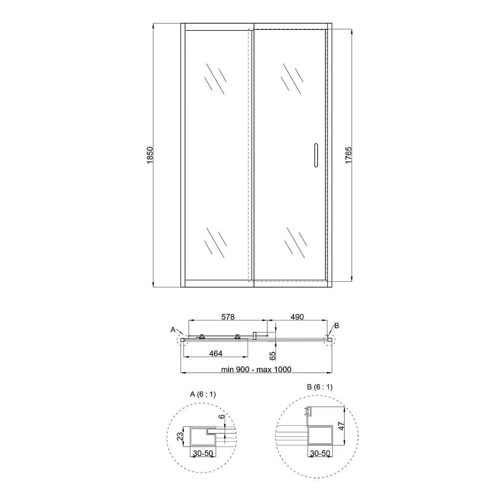 Душові двері в нішу Qtap Taurus CRM209-1.C6 90-100x185 см, скло Clear 6 мм, покриття CalcLess, універсальні, прозорий - фото 2