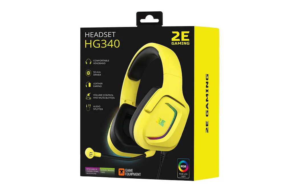Навушники ігрові з мікрофоном 2E GAMING HG340 Yellow, mini-jack/dual 3.5mm, RGB, 2 м - фото 4