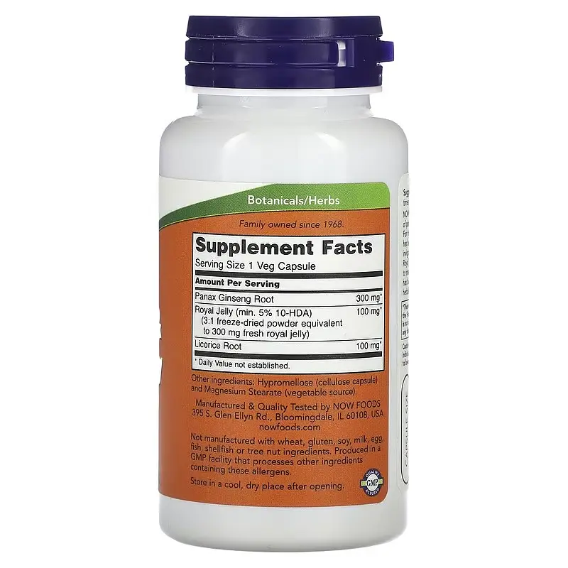 Женьшень + маточне молочко Now Foods Ginseng & Royal Jelly 90 капсул - фото 2