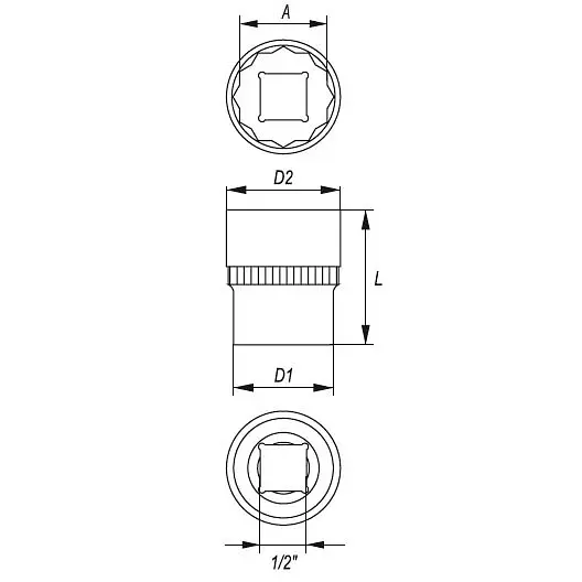 Головка торцевая 12-гранная Yato квадрат 1/2" М=10 мм L=38 мм (YT-1272) - фото 2