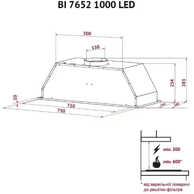 Витяжка вбудована Perfelli BI 7652 WH 1000 LED - фото 11