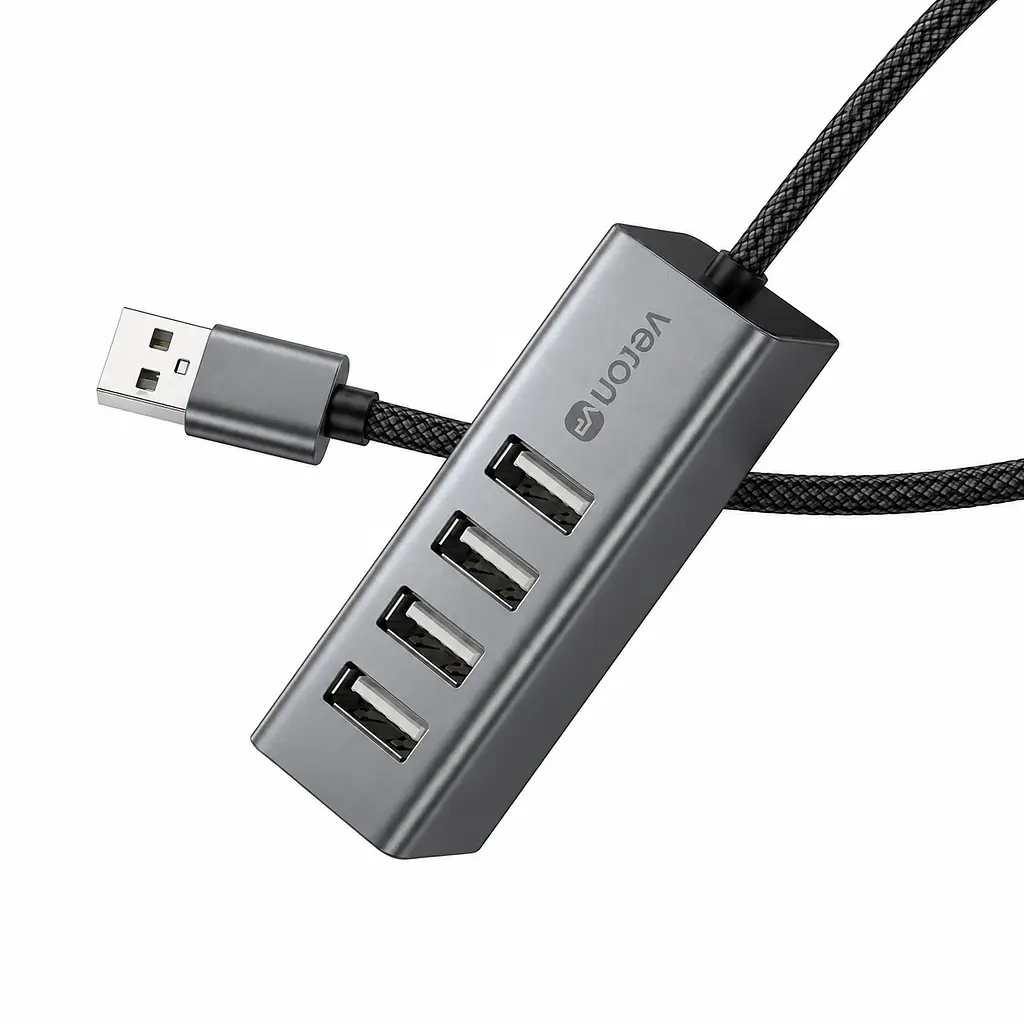 USB-хаб Veron H4A 4-в-1, USB-A на 4 USB-A, USB 2.0, 480 Мбіт/с, кабель 1 м - фото 2