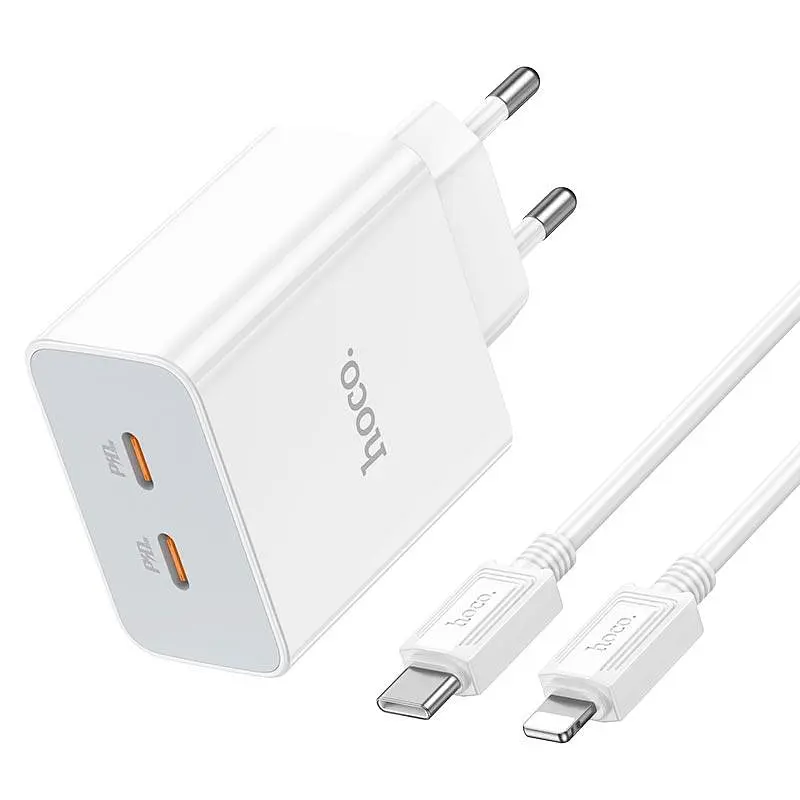Адаптер мережевий HOCO Type-C to Lightning Cable Leader dual port(2C) charger C108A 2Type-C 35W білі - фото 3
