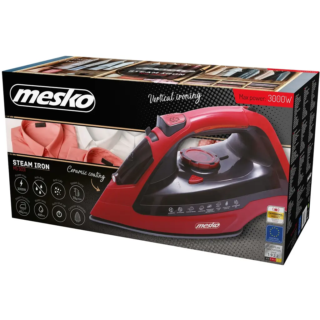Праска Mesko MS 5031 червоний 3000Вт/ 400 мл/ кераміка/ ''Крапля-стоп''/автовимкнення/ червона - фото 6