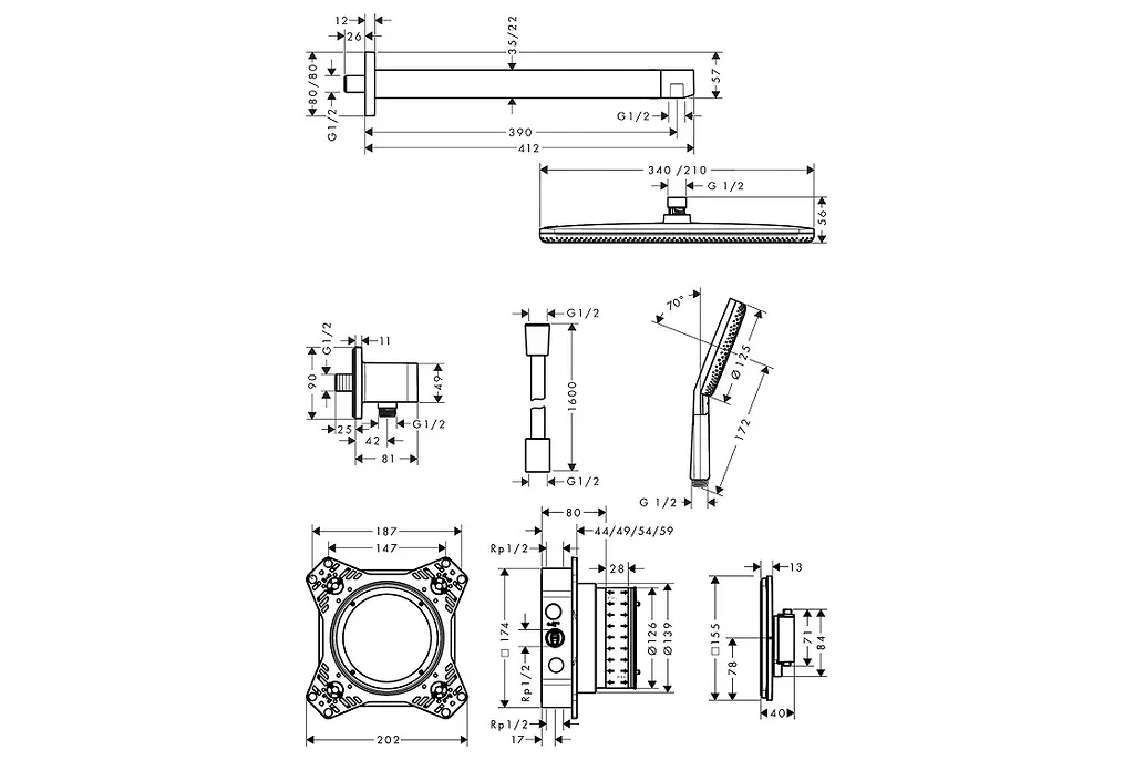 Душова система з термостатом Hansgrohe Raindance Alive Q 210x340 1jet chrome 24620000 - фото 3