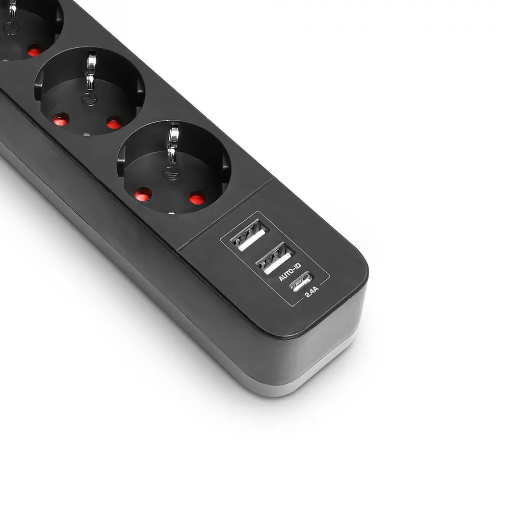 Сетевой удлинитель Videx Oncord з/з 3 п 3 м (3x1.5 мм) 2.4А 2USB+USB-C с кнопкой черный (VF-PD33G2U1C-B) - фото 4