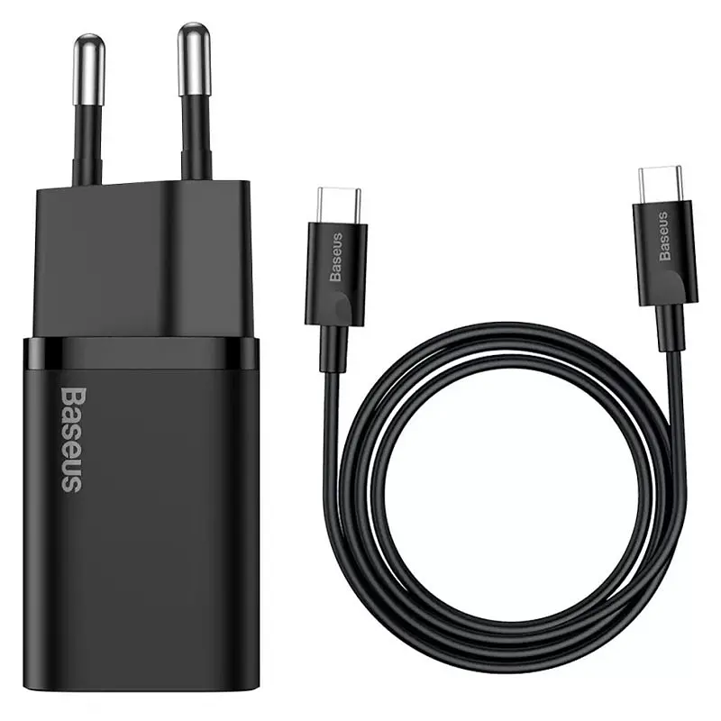 МЗП Super Si Quick Charger PD25W (1USB-C) + кабель Type-C to Type-C (TZCCSUP-L) Чорний Baseus teh0029621