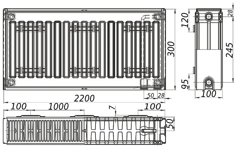 Радіатор сталевий панельний Kalite 22 низ/справа 300x2200 (без INNER) 000022642, Білий - фото 4