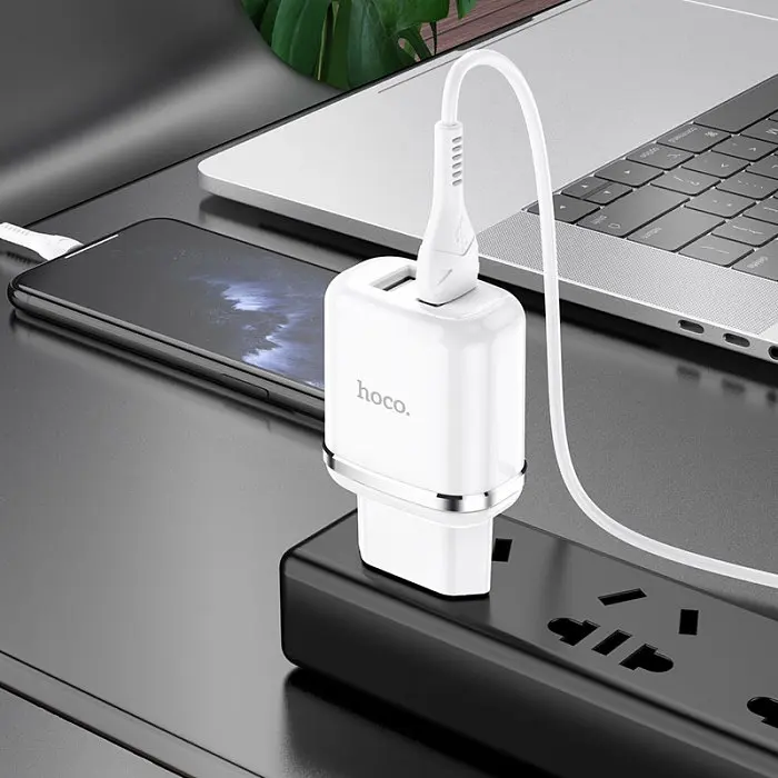 Сетевое зарядное устройство Hoco N4 Aspiring 2USB 2.4A micro-USB Белый - фото 8