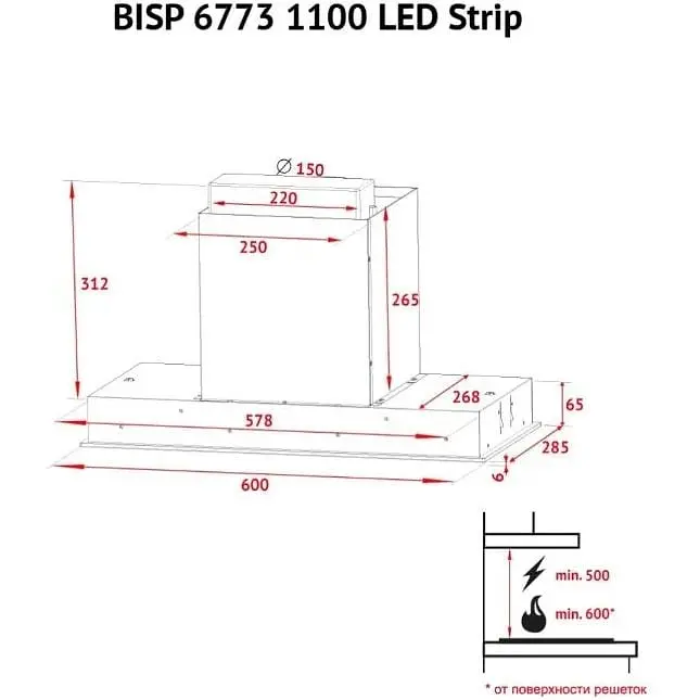 Витяжка вбудована Perfelli BISP 6773 WH 1100 LED Strip - фото 12