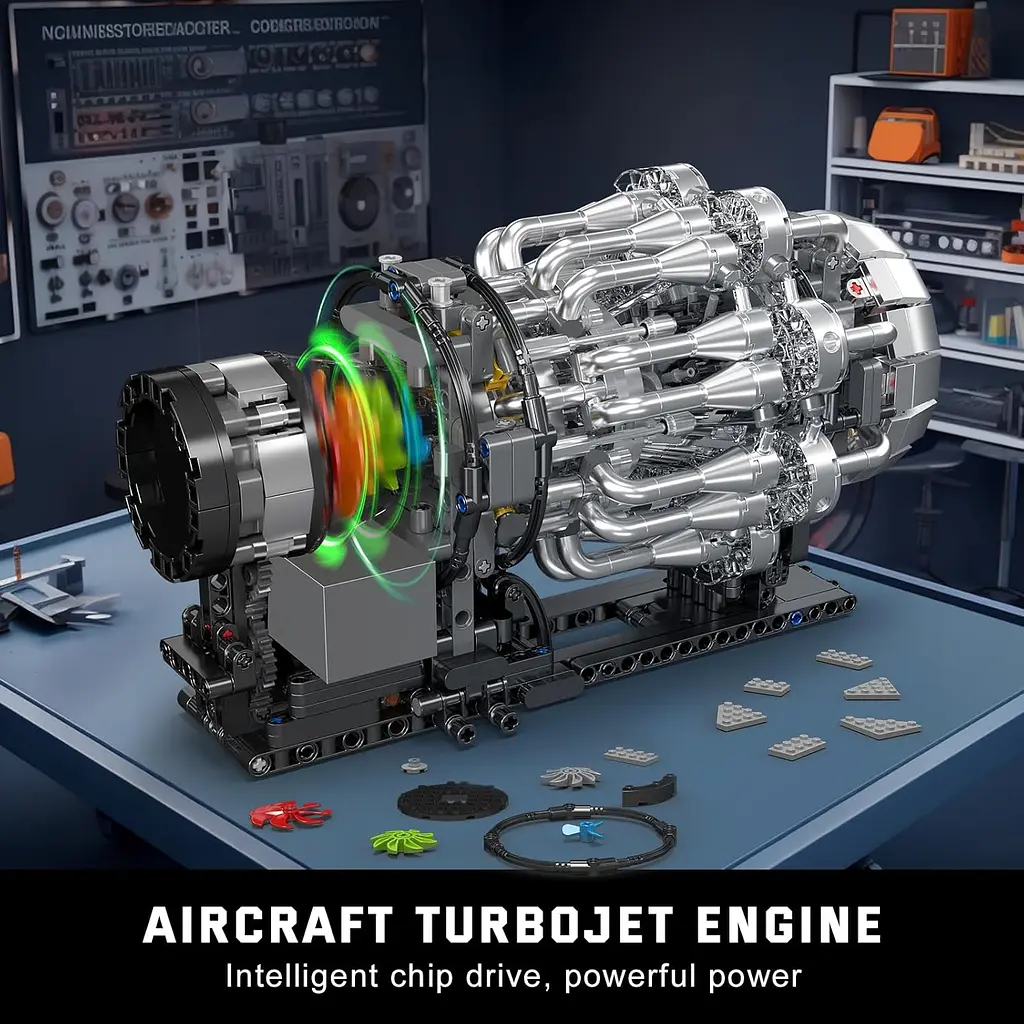 Конструктор двигун Mould King авіаційний турбореактивний Turbojet Engine Mechanical  моторозований дитячий мотор 1247 деталей - фото 7