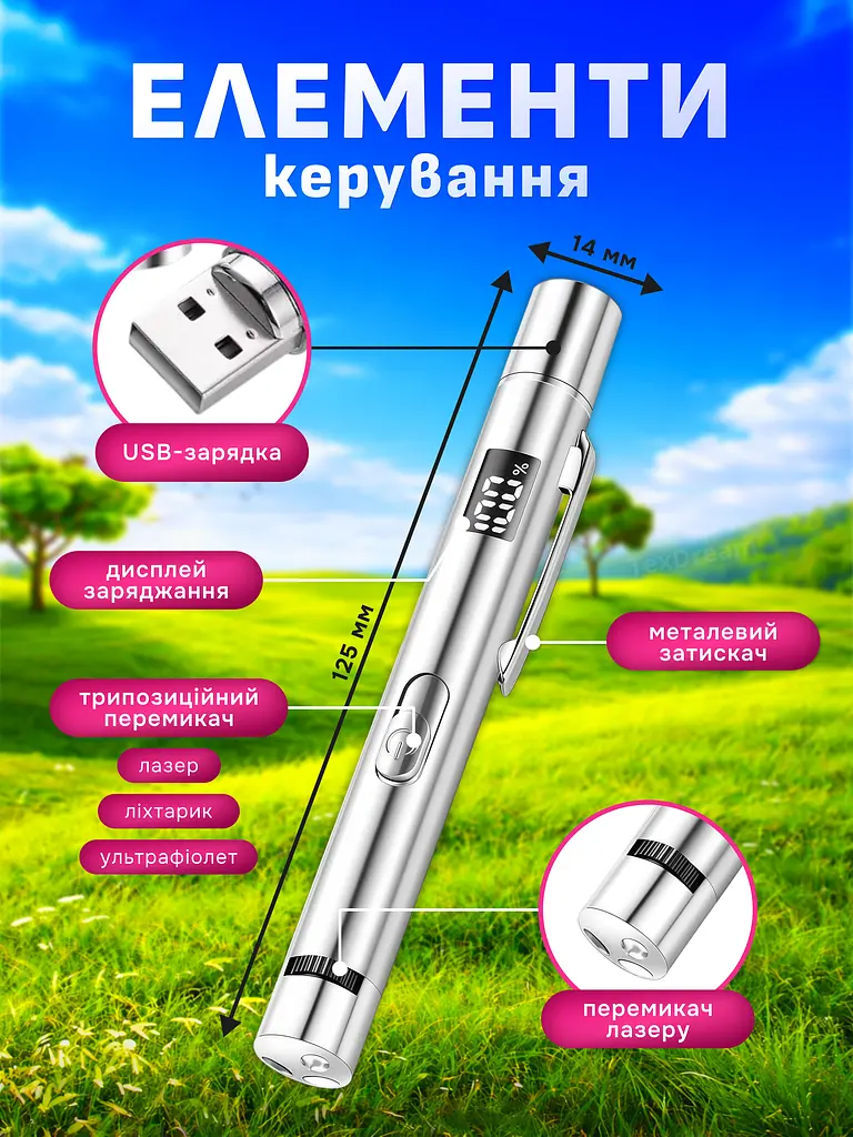 Лазерна портативна указка іграшка для котів та собак з LED дісплеєм рівня зарядки USB зарядкою ультрафіолетовий UV ліхтарик акумуляторна інтерактивна іграшка для тварин - фото 6