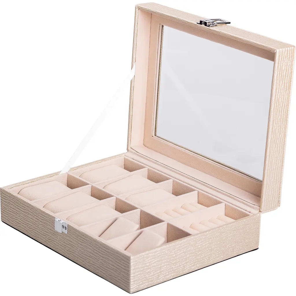 Скринька-органайзер Yiwu для прикрас та аксесуарів з накидним замком 25.5x20x7.5 см бежева HP-5-6GOLD - фото 2