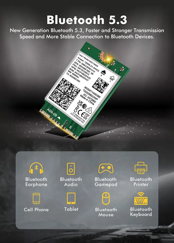 Мережева карта Intel WIFI 6E AX211NGW CNVIO2 Тридіапазонний адаптер, MU-MIMO, Bluetooth модуль для ПК/Ноутбука (19528) - фото 4