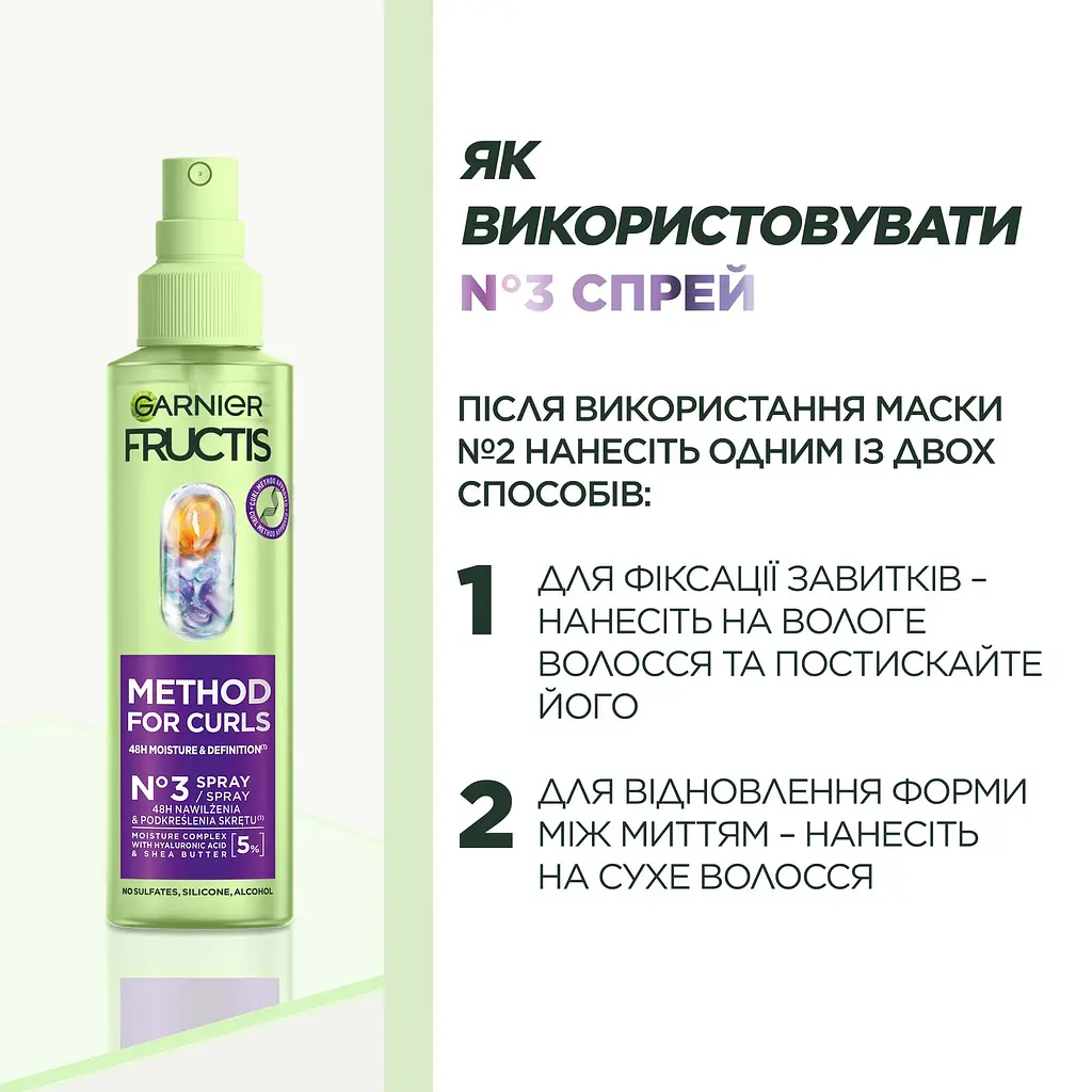 Незмивний спрей для хвилястого та кучерявого волосся Garnier Fructis Method For Curls для чітких та наповнених вологою локонів 150 мл - фото 4