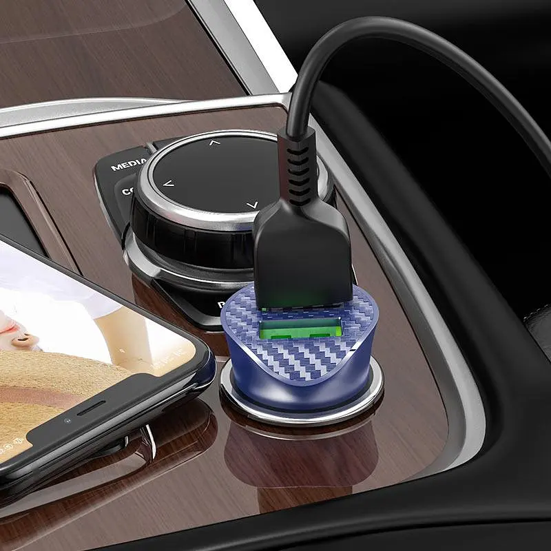 Автомобильное зарядное устройство Hoco Z39 Farsighted dual port QC3.0 Car charger set (Micro) Синий - фото 2