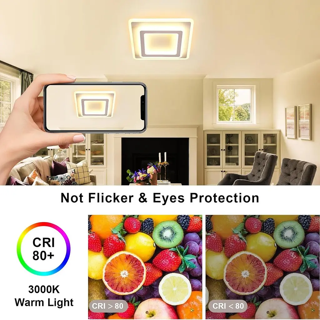 Toolight LED Стельовий світильник Square, 44W 4950LM Сучасний акриловий світлодіодний стельовий світильник білого кольору, яскраві - фото 5