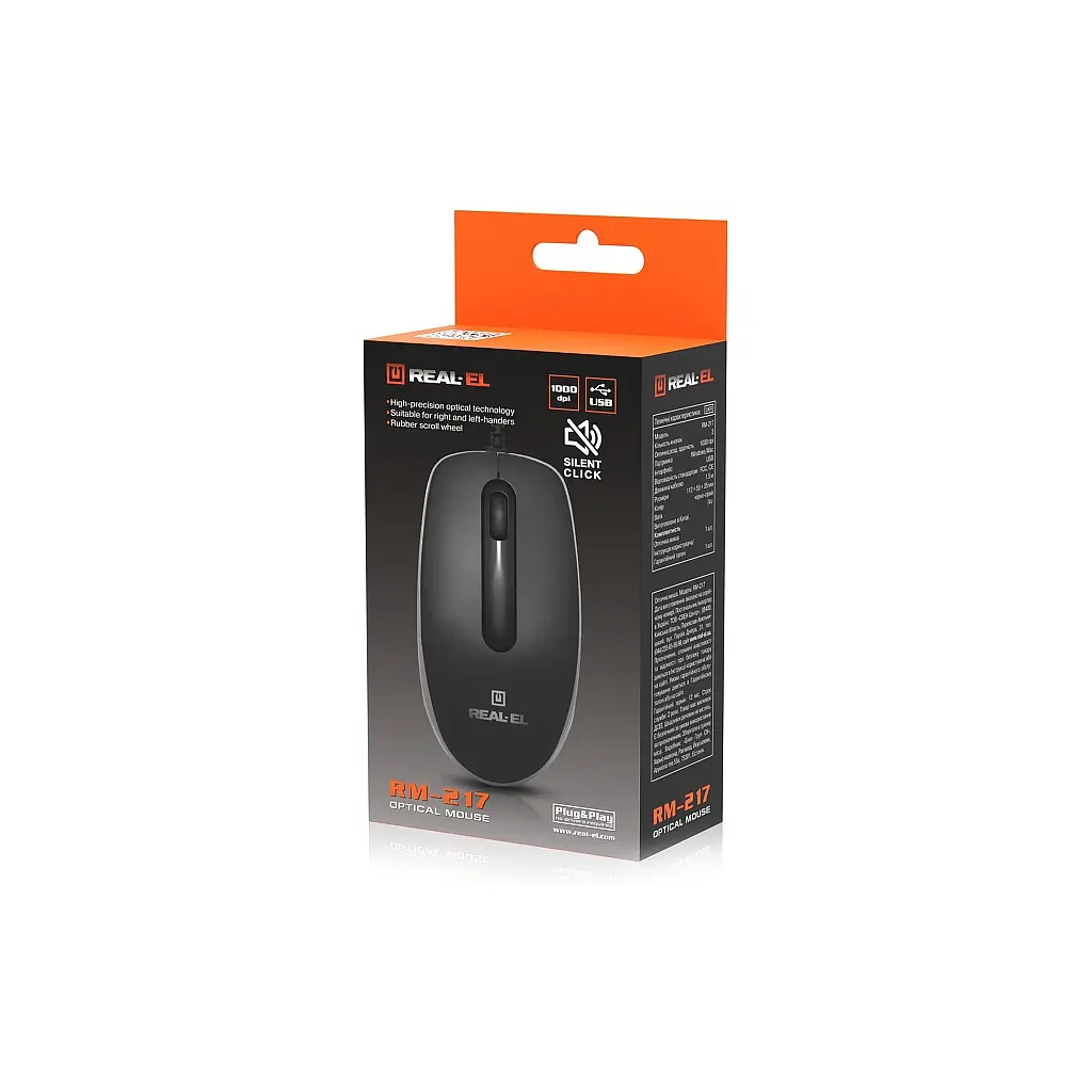 Мишка REAL-EL RM-217 USB Black/Gray (EL123200038) - фото 2