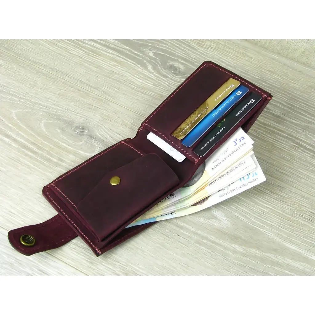 Женское портмоне GS кожаное бордовое - фото 5