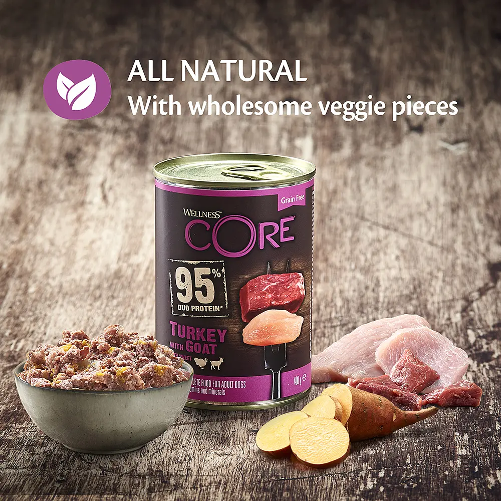Консерви для собак Wellness CORE Duo Protein Turkey with Goat with Sweet Potato з індичкою та козою - фото 2