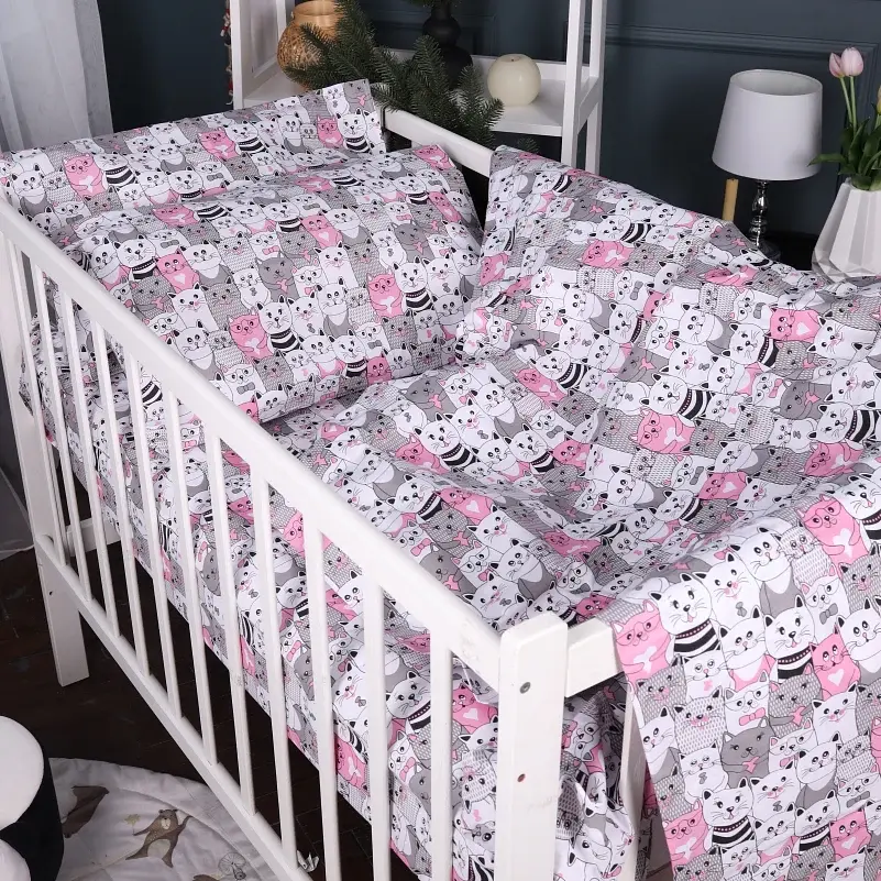 Простирадло MirSon Kids Time 17-0670 GrayPink Kitties 60х120 см на резинці бязь висота 10 см (2200010182101) - фото 3