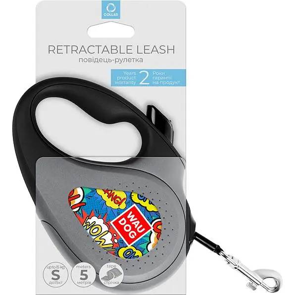 Повідець-рулетка для собак Waudog R-leash Вау, світловідбиваючий, S, до 15 кг, 5 м, чорний - фото 3