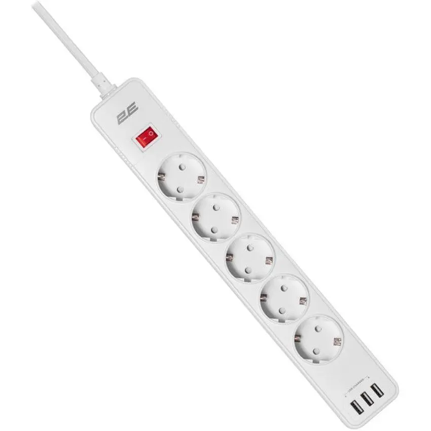 Сетевой фильтр-удлинитель 2E SP515M2-USB-WH 5хSchuko, 3xUSB, 2 м, 5розеток, 16A, 3.68 кВт - фото 2