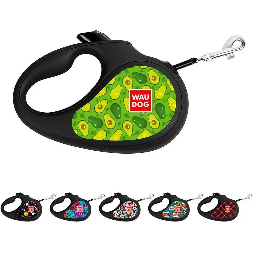 Поводок-рулетка для собак Waudog R-leash, рисунок "Авокадо", M, до 25 кг, 5 м, светоотражающая лента черный - фото 5