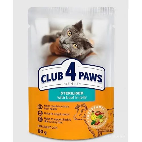 Влажный корм для стерилизованных котов Club 4 Paws Sterilized с говядиной в желе 80 г x 24 B5612311 - фото 3