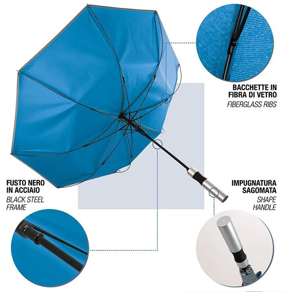 Зонтик-трость Perletti Reflecting с системой антивитер синий (P96014-05) - фото 6