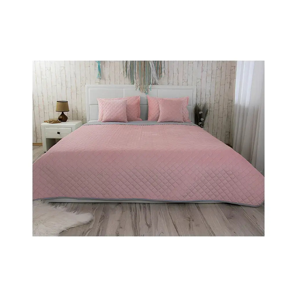 Покривало Руно Pink and Grey ромб велюр 180х220 (340.55_Pink and Grey ромб)