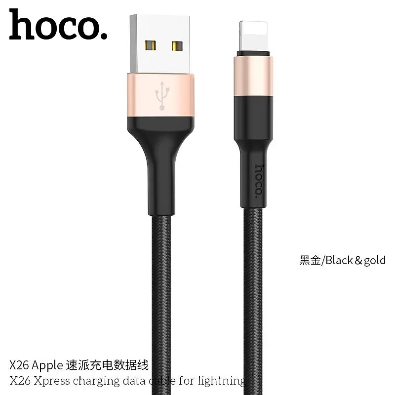 Кабель Hoco X26 Xpress Lightning 1m black gold - фото 2
