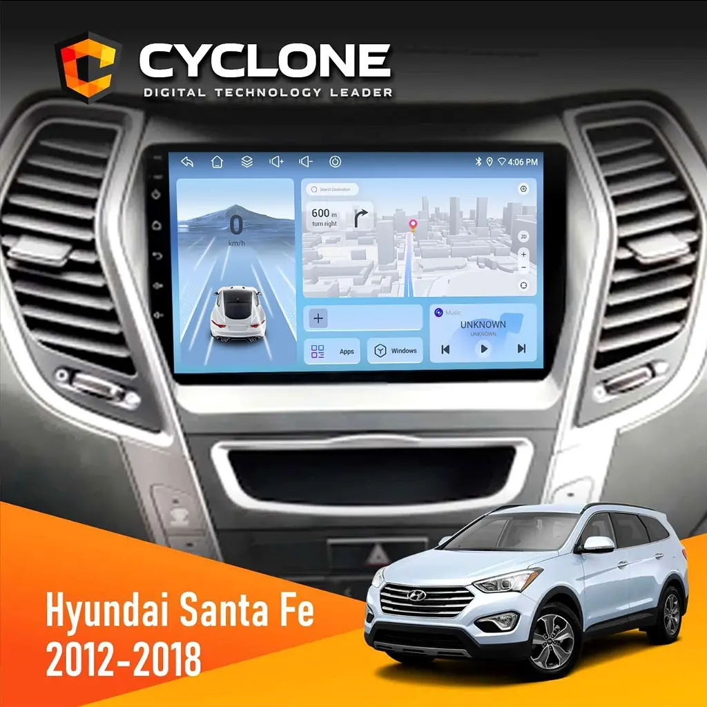 Штатна магнітола Hyundai Santa Fe 2012-2018 CAN Cyclone C9-012 4x64, DSP, 4G Cyclone (НФ-00007880)