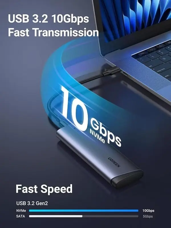 Зовнішня кишеня Ugreen CM767 USB 3.2 Gen 2 M.2 NVMe 10 Гбіт/с Сіра - фото 8