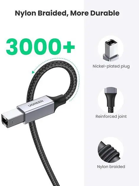 Кабель UGREEN US369 USB 2.0 to USB type B USB Printer Cable для принтерів, сканерів, БФП 1.5 м Black (80802) - фото 4