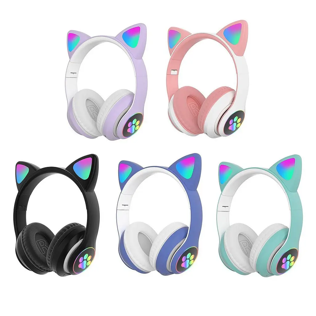 Дитячі бездротові навушники Bluetooth з LED котячими вушками котика Cat 28 в асортименті