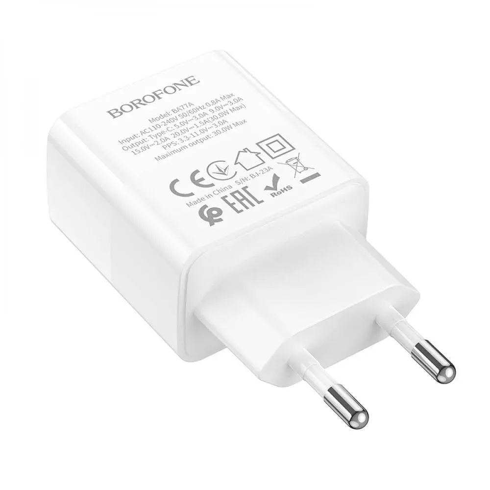 Сетевое зарядное устройство для Borofone ba77a Insightful PD/QC 30W белый. - фото 4