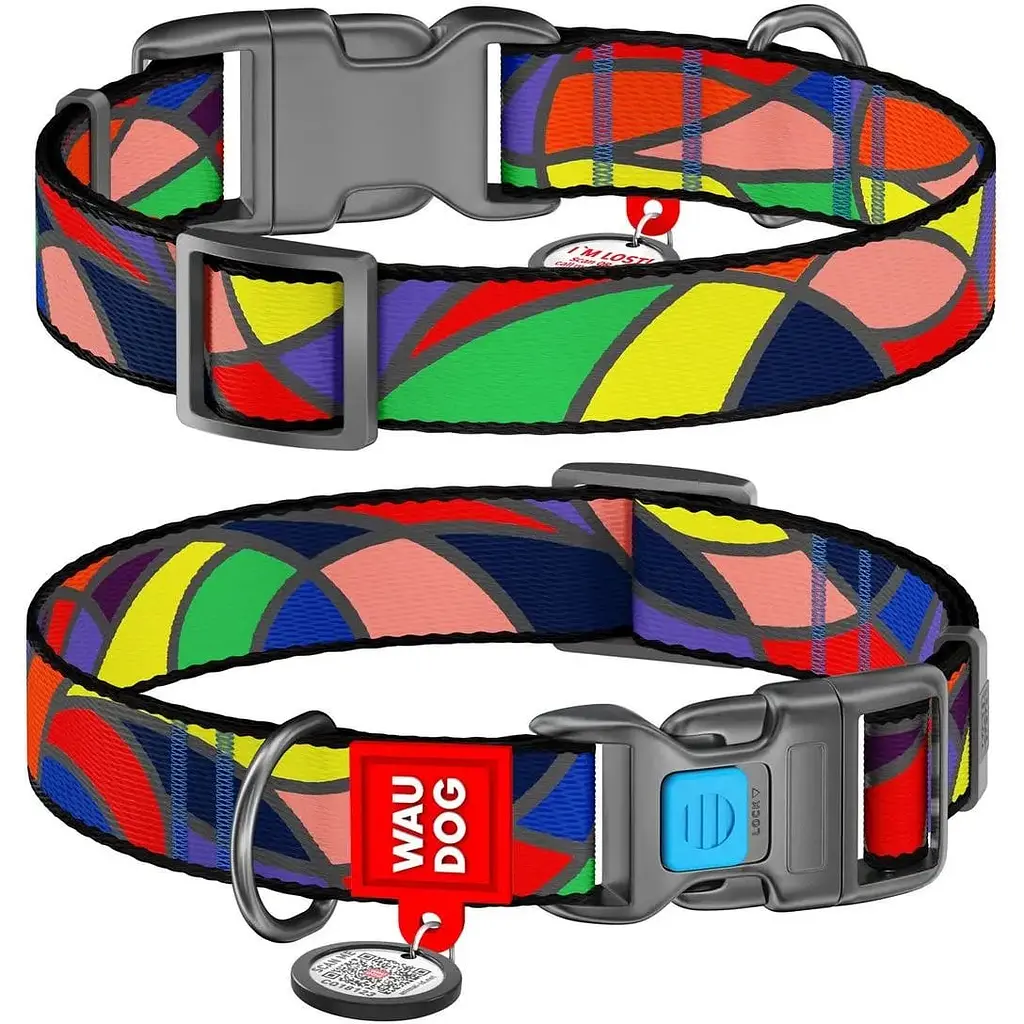 Ошейник для собак Waudog Nylon Витраж, с QR-паспортом, пластиковый фастекс, M, 24-40х2 см - фото 3
