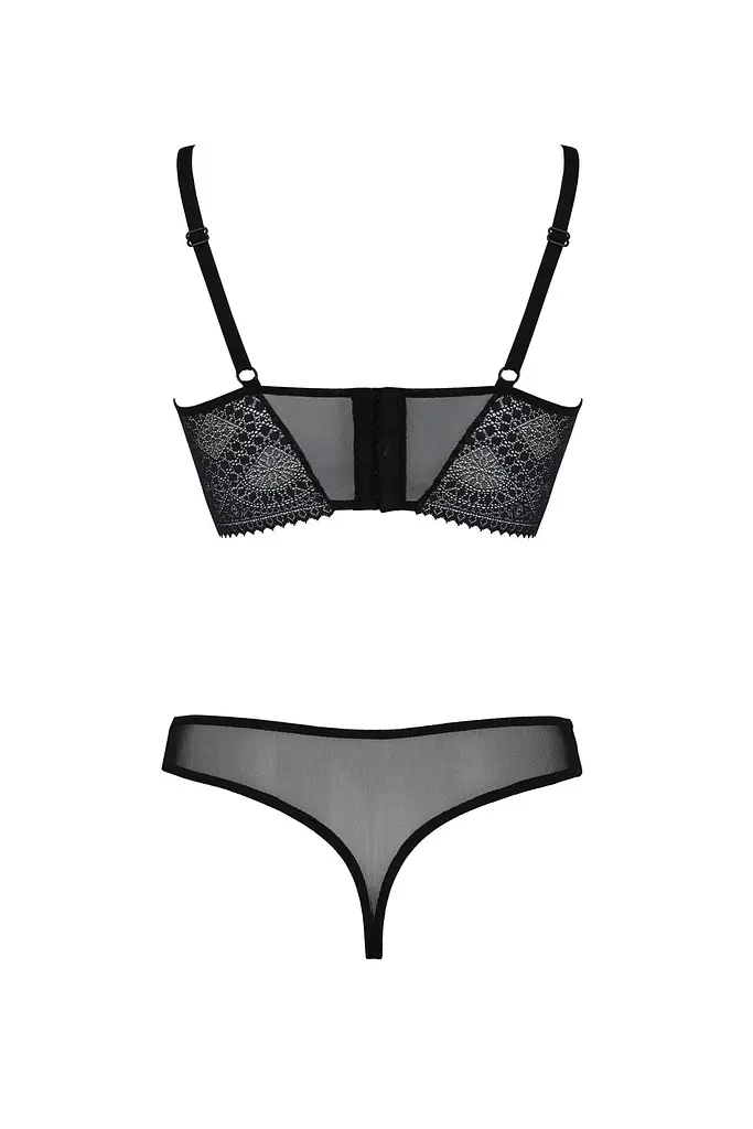 Комплект Passion DROSERA SET black S/M, сітка+мереживо, бюстьє та трусики танга - фото 4