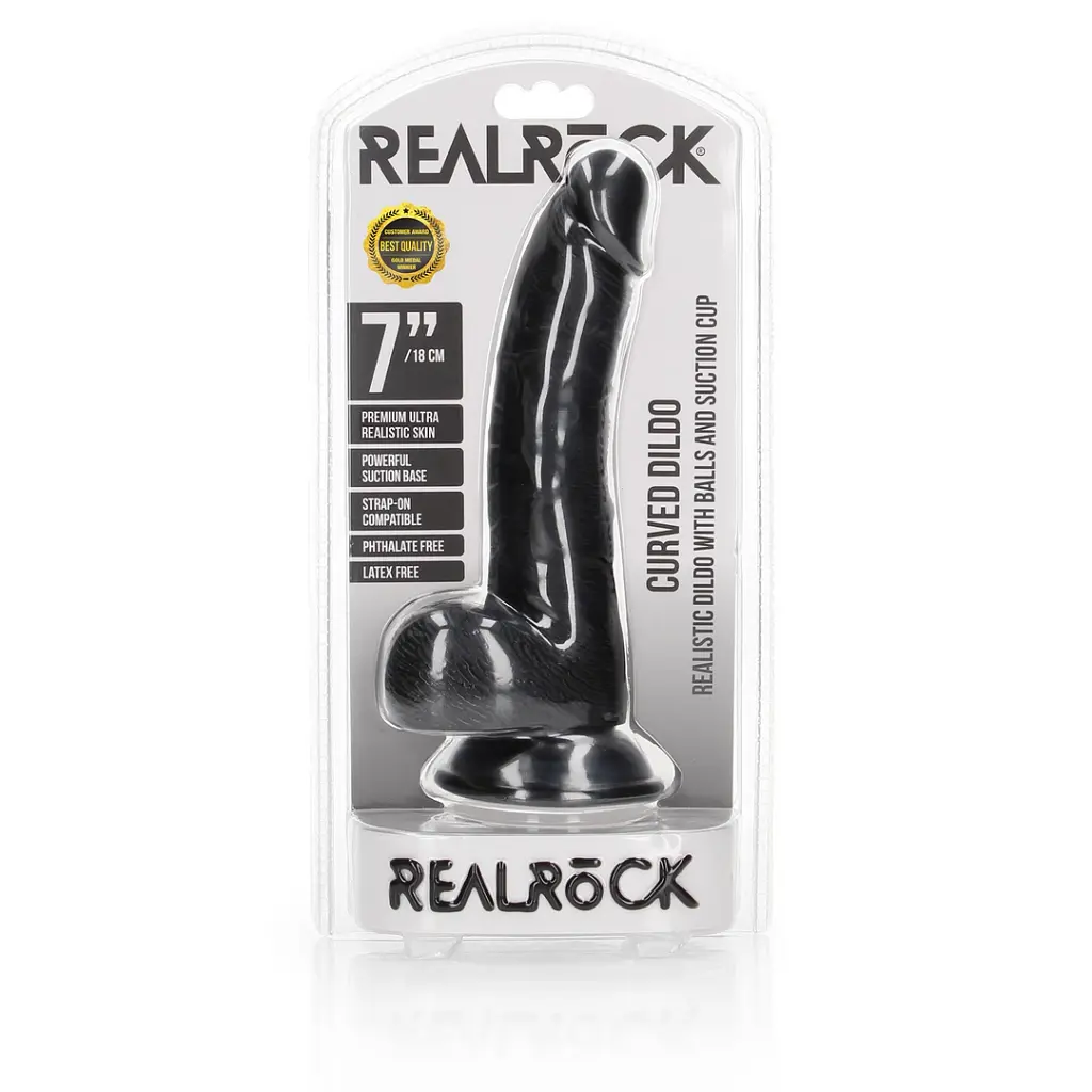 Фалоімітатор RealRock Curved Realistic 7", 20 см (чорний) - фото 4
