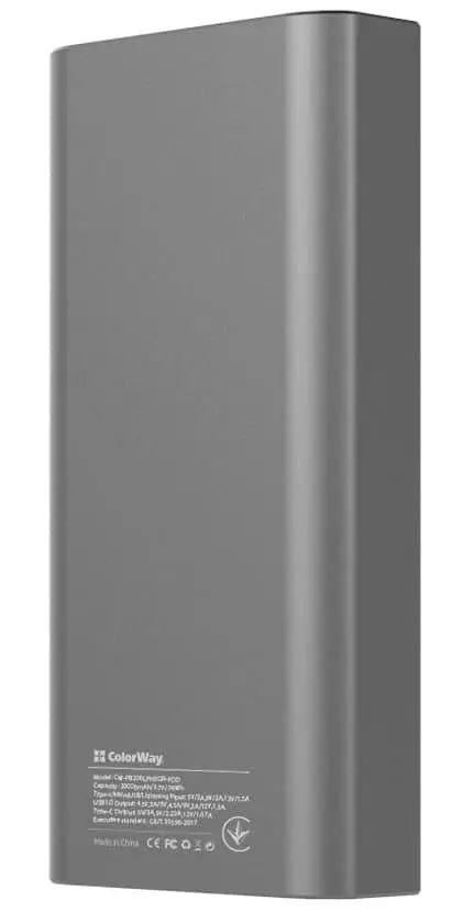 Павербанк ColorWay Gray 20 000 mAh / 22.5 Вт (CW-PB200LPH3GR-PDD) - фото 3