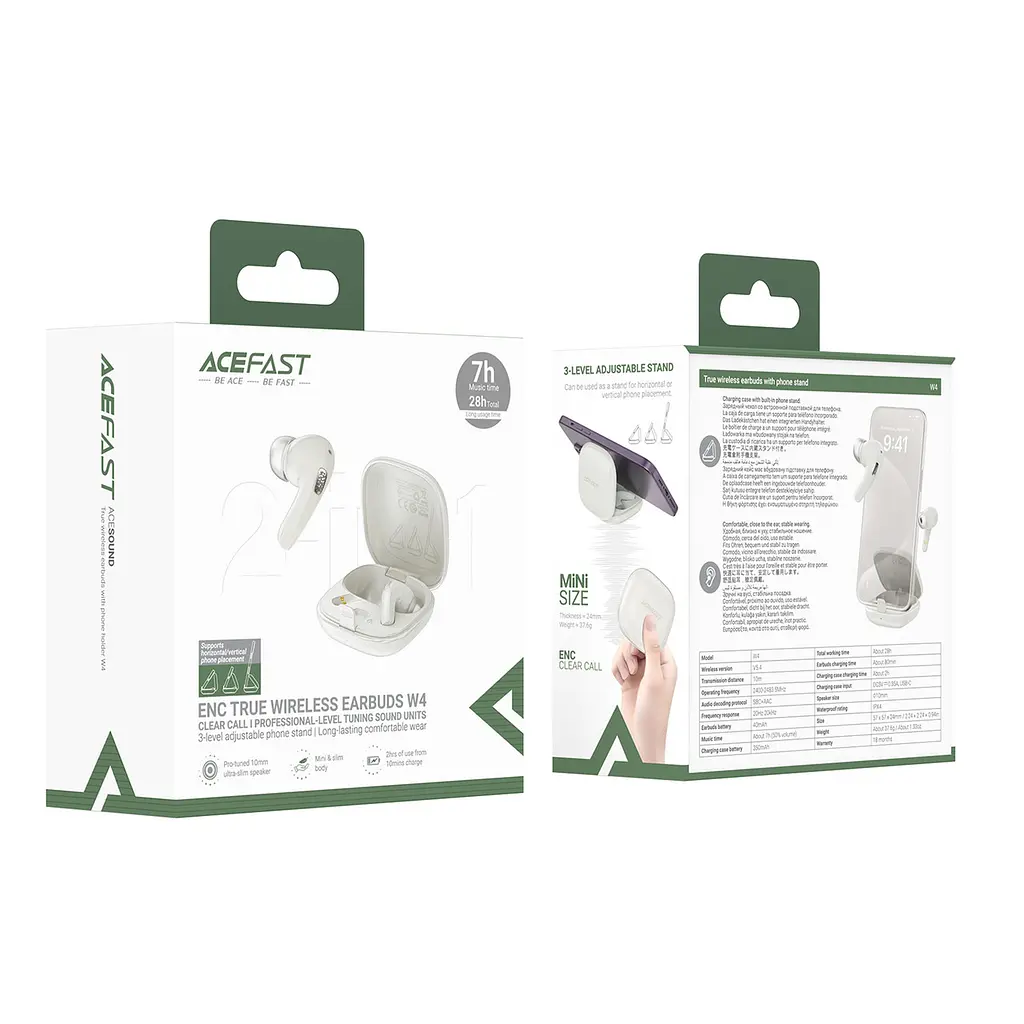 Навушники Acefast W4 true wireless earbuds with phone stand бездротові хакі - фото 2
