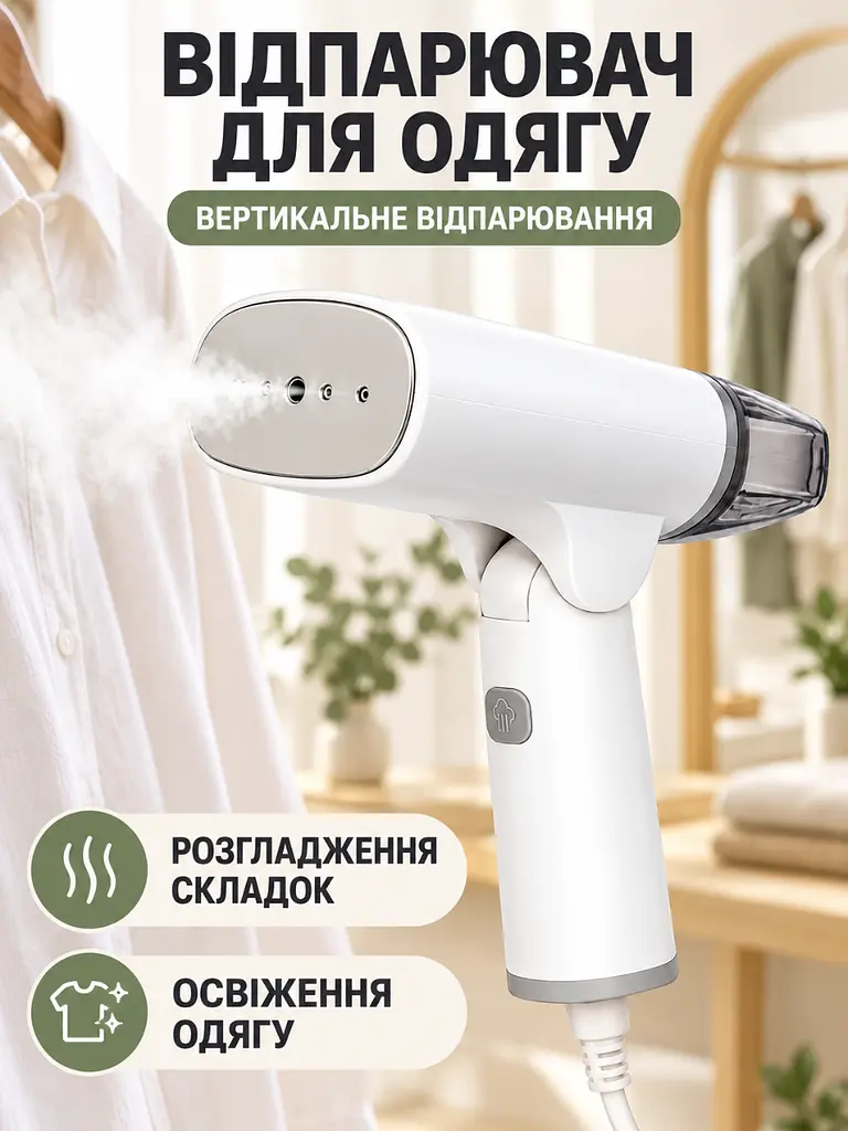 Ручний складаний відпарювач для вертикального прасування одягу Білий (37261537) - фото 2