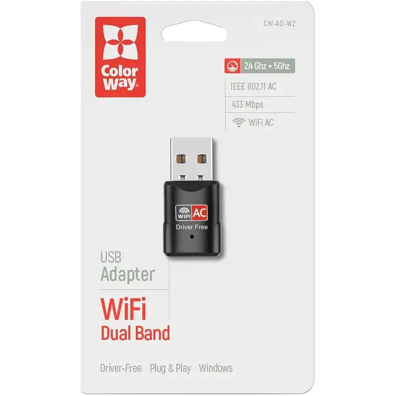 WiFi-адаптер ColorWay Wi-Fi 2.4 ГГц, 5 ГГц (CW-AD-W2) - фото 6