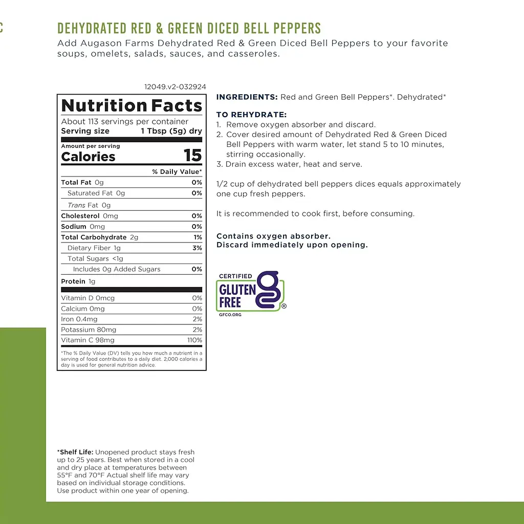 Перець нарізаний сублімований з великим терміном придатності 25 років Augason Farms, 113 порцій (101203) - фото 3