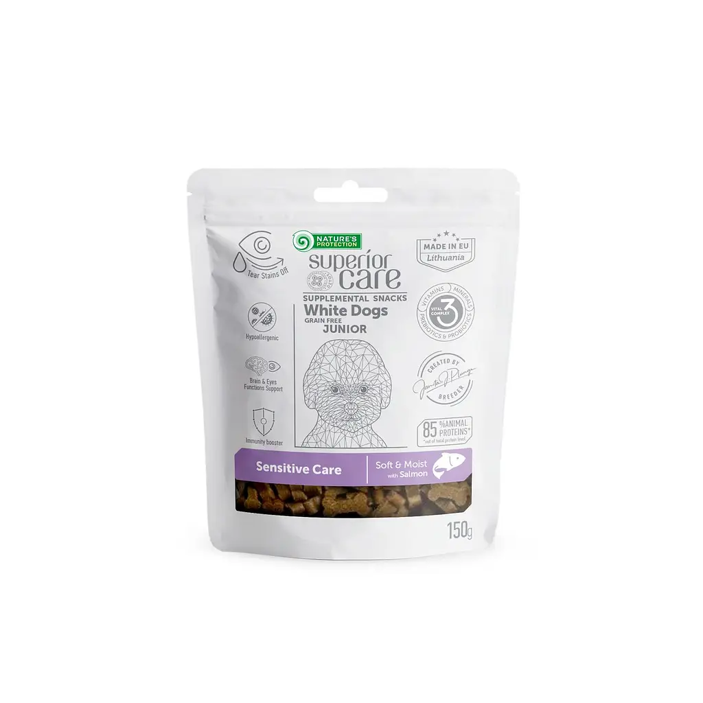 Беззернові ласощі для юніорів усіх порід Nature's Protection SC White Dogs Sensitive Care з лососем, 150г