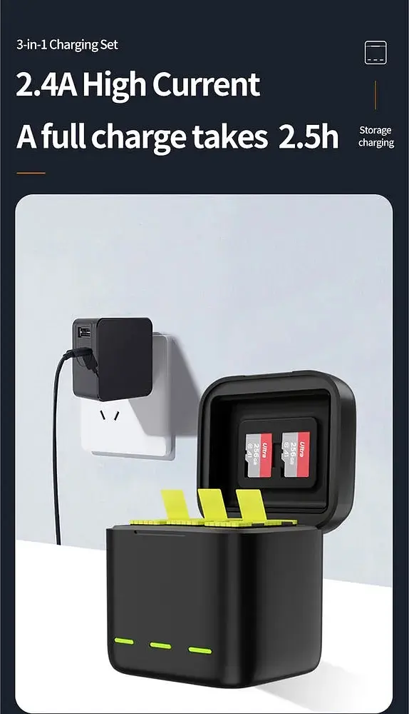 Зарядний пристрій Telesin 3 Slots Battery Charger + 2 акумулятори для Hero 9/10/11 GP-BNC-901 [76675] - фото 5